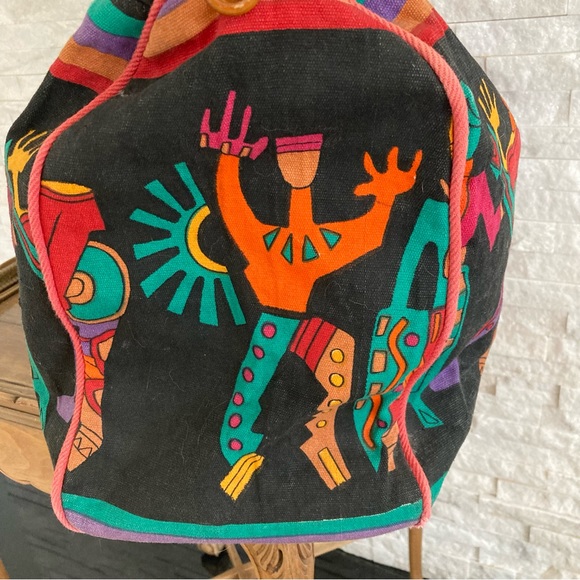 🧡💚💙💜bright cotton canvas duffel /w zip inner pocket Happy dancers/ musicians - Picture 14 of 16